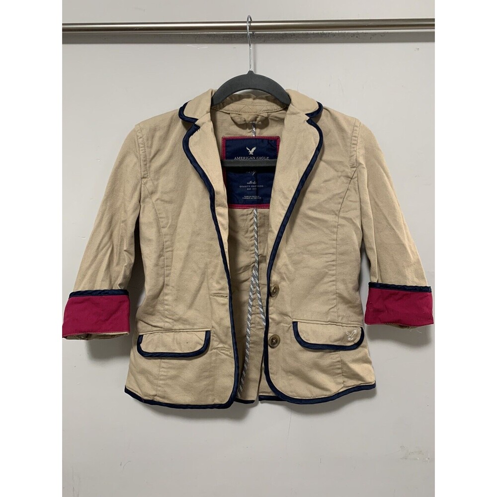 American Eagle Outfitters XS Khaki/Pink Blazer Coat Academia Dressy Classic